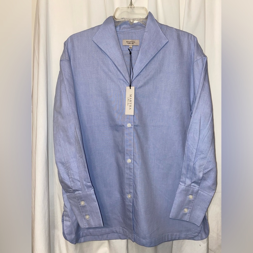 Martha by Martha Stewart Blue Oxford Relaxed Classic Shirt Sz S